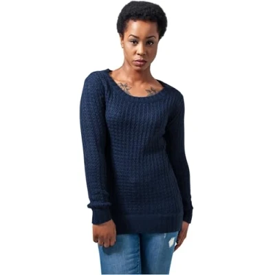 Image of Urban Classics Ladies LONG Wideneck Sweater Jumper, Women&#039;s, Size: XL, Navy