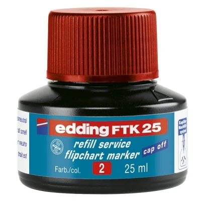Image of Edding FTK 25 Refill Ink Red Ml with Capillary System Ideal for Clean and Uncomplicated Refilling of Almost All Flipchart Markers