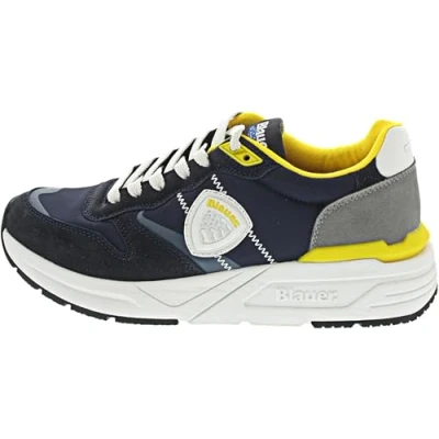 Image of Blauer S5ray01 Men&#039;s Sneakers with Laces in Fabric/Suede, Navy Yellow, 43 EU