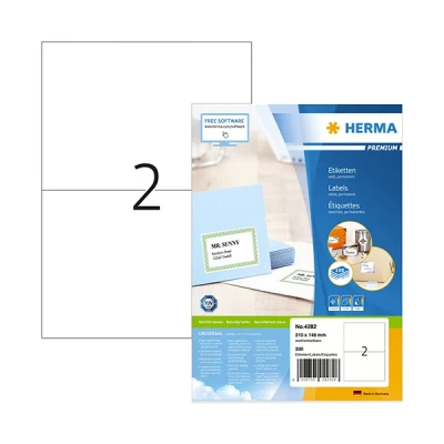 Image of HERMA 4282 Self Adhesive Shipping Labels, 2 Labels per A4 Sheet, 1400 Sheets, 210 x 148 mm, 2800 Blank Parcel Stickers, Sticky for Laser &amp; Inkjet Printer, White