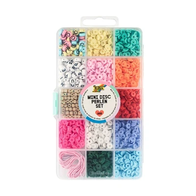 Image of folia 32019 Mini Disc Beads Set with Storage Box, 1,832 Pieces, 60 x Letter Beads, 1,650 Smiley Gold 2 Elastic Bands Each m in White &amp; Rose