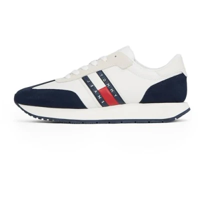 Image of Tommy Jeans Retro Runner Trainers, Men&#039;s, Size: 11, Red/white/blue Leather