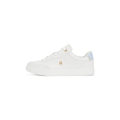 Image of Tommy Hilfiger Essential CHIC Court Trainers, Women&#039;s, Size: 3.5, Ecru/breezy blue Leather