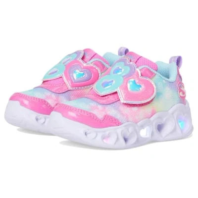 Image of Skechers Heart Lights Trainers for kids, Size: 4K, Pink sparkle/turquoise Imitation leather/ textile