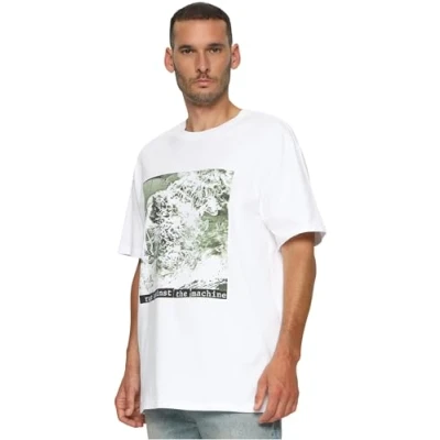 Image of Upscale by Mister Tee RAGE Against THE Machine Oversize Print Tshirt, Men&#039;s, Size: Large, White