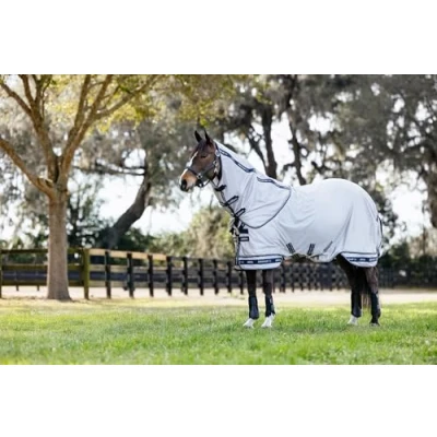 Image of LeMieux Arika Armour Tek Fly Rug UV Protection Antibacterial Detachable Neck Extended Belly Strap Grey 6ft3