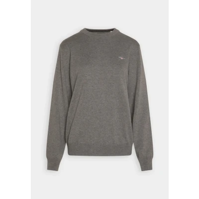 Image of GANT Mens Cotton C Neck Bordeaux Mela Jumper, Grey Melange092, S