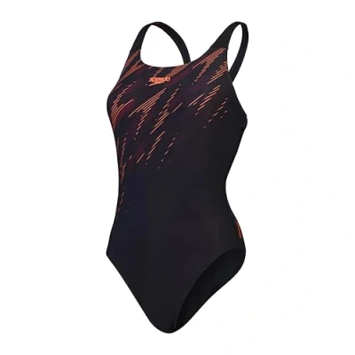Image of Speedo Hyperboom Swimsuit, Women&#039;s, Size: 30, Black/siren red/plum dandy