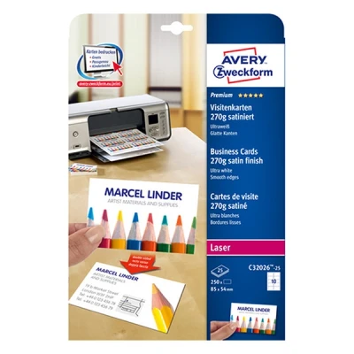 Image of Avery C 32026 25 cartes Business Cards Double Sided Satin 250Cards (C)