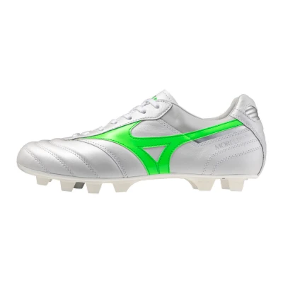 Image of Mizuno MORELIA II JAPAN Football Shoes White/neon green/galaxy silver Women/Men Size 10