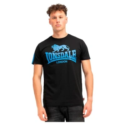 Image of Lonsdale Print Tshirt, Men&#039;s, Size: XL, Black blue