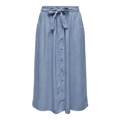 Image of ONLY HIGH Waist MIDI Aline skirt, Women&#039;s, Size: XS, Light blue denim
