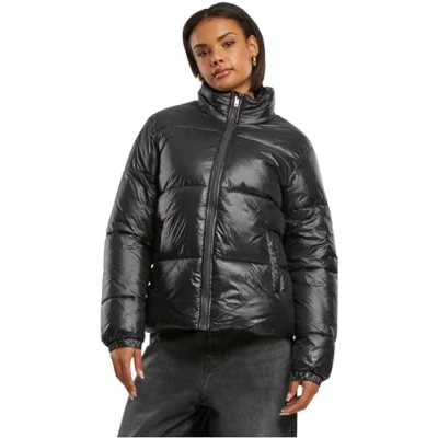 Image of Urban Classics Women&#039;s Winter Jacket Ladies Recycled Short Shiny Puffer Jacket, Down for Women, Loose Fit, black, 3XL