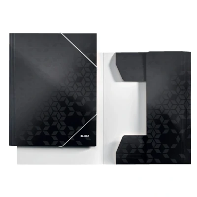 Image of Leitz 3 Flap Folder, Holds up to 150 A4 Sheets, Elastic Closure, Cardboard, Black, WOW Range, 39820095
