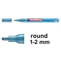 Image of edding 751 gloss paint marker light blue metallic 1 round nib 2 mm pen for glass, pebbles, wood, plastic, paper waterproof, high coverage