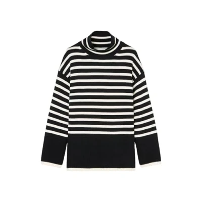 Image of Marc O&#039;Polo Stand UP Collar Striped Jumper deep night blue, Women&#039;s, Size: Small, blue