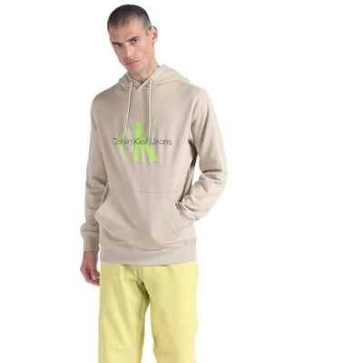 Image of Calvin Klein Jeans Men&#039;s Seasonal Monologo Regular Hoodie, Beige (Plaza Taupe/Acid Light), S