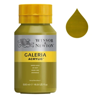 Image of Winsor &amp; Newton 2150294 Galeria Acrylic Paint, High Pigmentation, Non fading, Butter Consistency, 500 ml Pot Green Gold