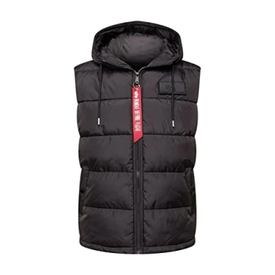 Image of Alpha Industries Hooded Puffer Waistcoat, Men&#039;s, Size: Medium, Black