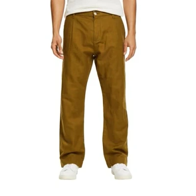 Image of Esprit Straight Pleat Trousers, Men&#039;s, Size: 30x34, Olive