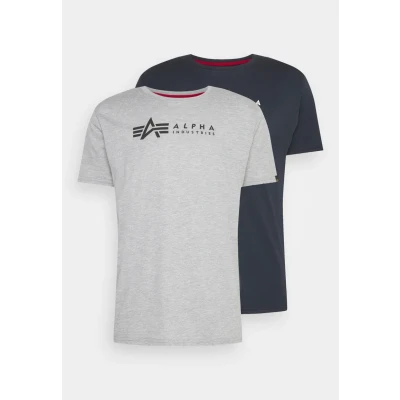 Image of ALPHA INDUSTRIES Men&#039;s Short Sleeve T Shirt (Pack of 2), Grey.heat/Rep.blue, XS