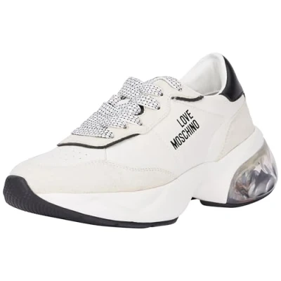 Image of Love Moschino Trainers, Women&#039;s, Size: 7, Bianco/nero leather and imitation