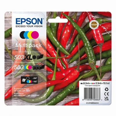 Image of Epson 503XL Chillies, Genuine Multipack, XL Black Standard Colours Ink Cartridges