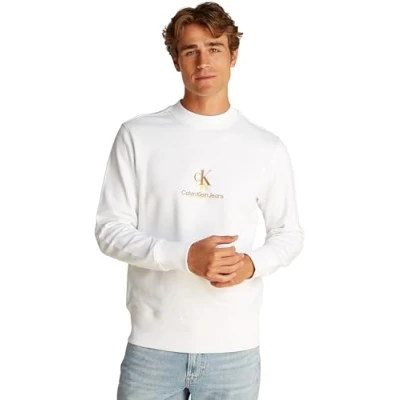 Image of Calvin Klein Jeans Shadow LOGO CREW NECK Sweatshirt, Men&#039;s, Size: XXL, Bright white