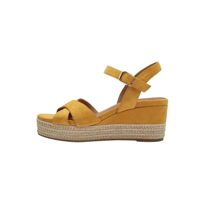 Image of Tamaris Damen Plateau Sandalen Leder Keilabsatz Sommer; MANGO/gelb; 37 EU