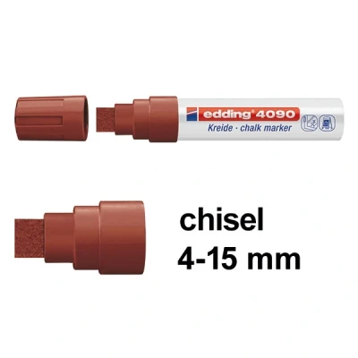 Image of edding 4090 chalk marker brown 1 pen chisel nib 4 15 mm broad wet wipe for chalkboards, windows, glass, mirrors liquid pens opaque coverage