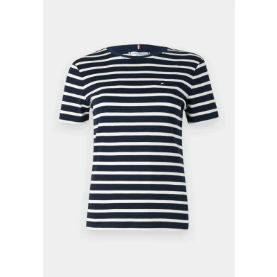 Image of Tommy Hilfiger SLIM CODY Basic Tshirt, Women&#039;s, Size: XXS, Dark night navy/ecru