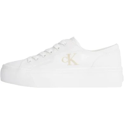 Image of Calvin Klein Women&#039;s Vulc Flatform Low Cv Mg Yw0yw01763 Top, White Triple Bright White, 6 UK