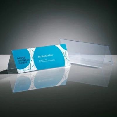 Image of SIGEL TA130 Sign Holder, tent form, for 24 x 9 cm, double sided presentation, rigid plastic, transparent, 5 Pieces