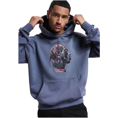 Image of Mister Tee Men&#039;s Flying High Heavy Oversize Hoodie Hooded Sweatshirt, Vintage Blue., M