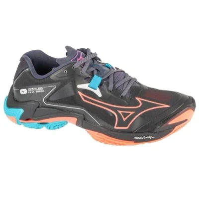 Image of Mizuno WAVE LIGHTNING Z8 Volleyball Shoes Black/Neon Flame/Peacock Blue Women/Men Size 6