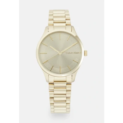 Image of Calvin Klein Analogue Quartz Watch for Men and Women Iconic Collection with Stainless Steel Bracelet, Yellow Gold, 35mm, Modern