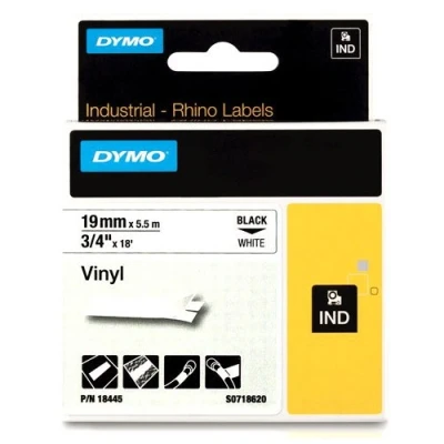 Image of DYMO Rhino Industrial Vinyl Labels 19 mm x 5.5 m black on white self adhesive tape for and LabelManager Label Printer