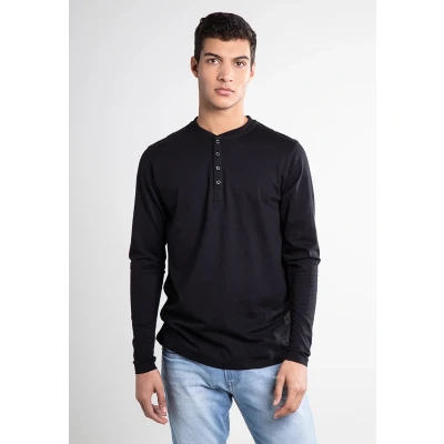 Image of Urban Classics Henley Long sleeved top, Men&#039;s, Size: Large, Black