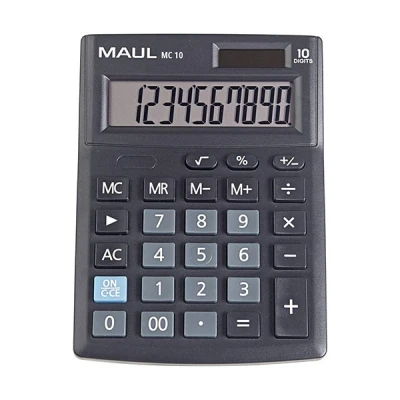 Image of MAUL Calculator MC10 Large Angled Display 10 Digits Professional Desktop for Office, Home, School Solar Powered Battery Included 5.4 x 4.1 inches Black
