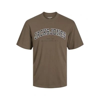 Image of JACK &amp; JONES Men&#039;s Jjecaleb Varsity Tee Ss O Neck Noos T Shirt, Canteen, XS