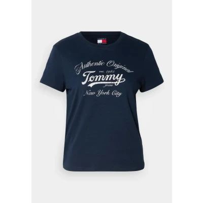 Image of Tommy Jeans Essential LOGO TEE Print Tshirt, Women&#039;s, Size: 16, Dark night navy