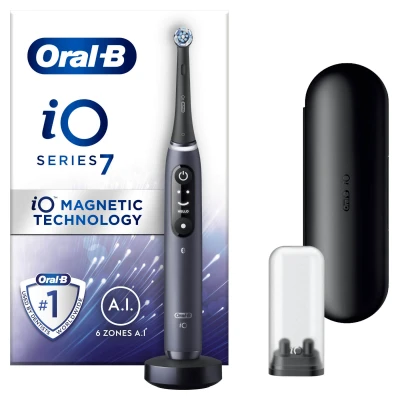 Image of Oral B iO7 Black Electric Toothbrush with Travel Case