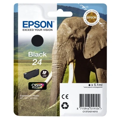 Image of Epson 24 Black Elephant Genuine, Claria Photo HD Ink Cartridge, Standard Capacity