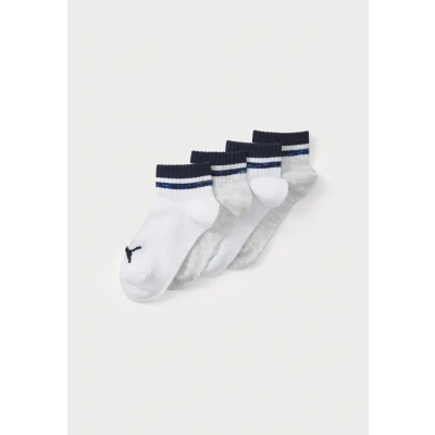 Image of Puma BOYS Heritage Stripe Quarter 4 PACK Unisex Socks for kids, Size: 2.5 5, White / grey blue