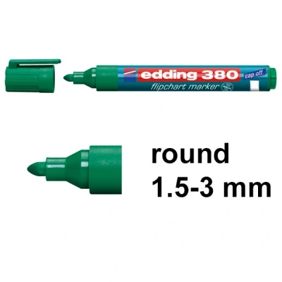 Image of edding 380 flipchart marker green box of 10 round nib 1.5 3 mm for writing, drawing and marking on paper does not bleed through dry out