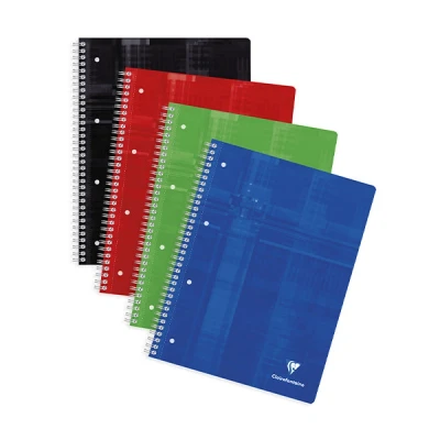 Image of Clairefontaine Ref 8252C_PAQ Wire bound Notebook (80 Sheets) A4+ Size, Squared Ruling, 90gsm Brushed Vellum Paper, Laminated Card Cover Assorted Colours (Pack of 5)