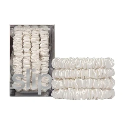 Image of slip Back to Basics Skinny Scrunchies: Anti Crease, Breakage Slipsilk™ Design Protects Delicate Hair, Includes 4 Pure Silk Scrunchies, White