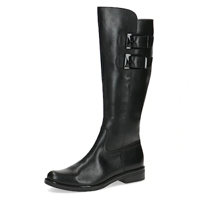 Image of CAPRICE Damen Hohe Stiefel mit Absatz aus Leder Blockabsatz Weite G, Schwarz (Black Nappa), 42 EU