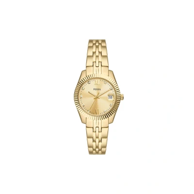 Image of Fossil Watch for Women Scarlette Mini, 32mm case size, Quartz movement, Stainless Steel strap, Gold Tone, 32MM, bracelet