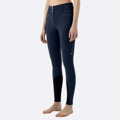 Image of Equiline Ladies Crystalek Breeches High Rise Knee Grip Blue UK8 Horse &amp; Equestrian Riding